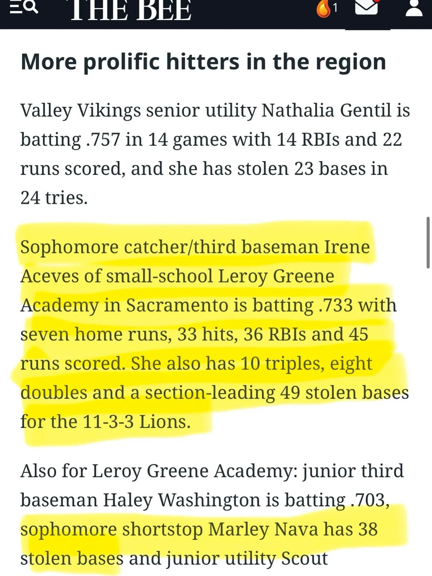 Shoutout to two of our amazing 16/18u players @aceves_irene_2028 &amp; @marleynava2028 for making the @sacramentobee as high school standouts this season! 🥎&spades;️ Great job!