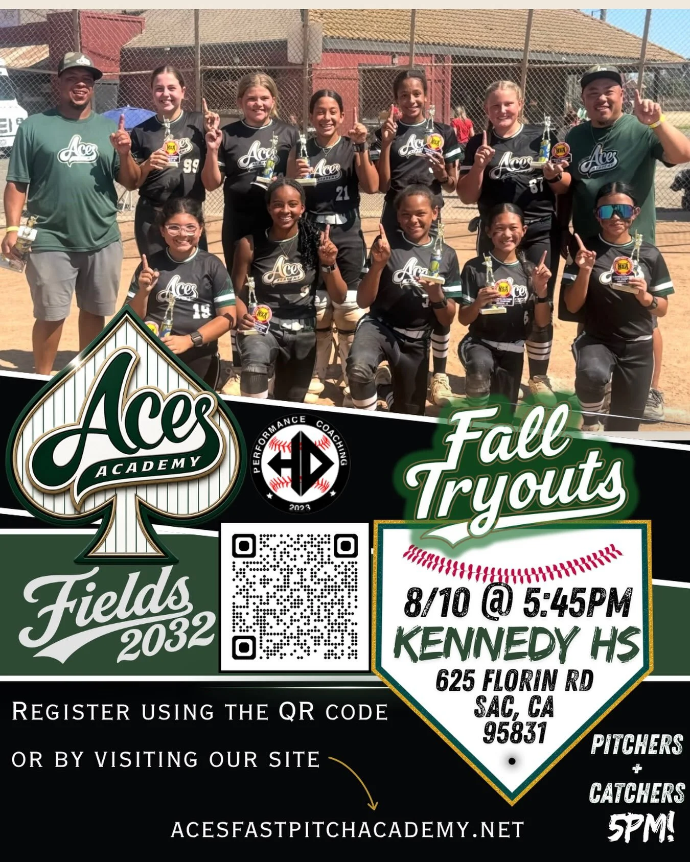 ACES Academy HD &ndash; Fields 12u is looking hard-working athletes to add to the fall roster! Tryouts are coming up and all positions are to be considered.

Monday, August 10 5:45 PM Kennedy High School Pitchers &amp; Catchers report at 5:00 PM

If 