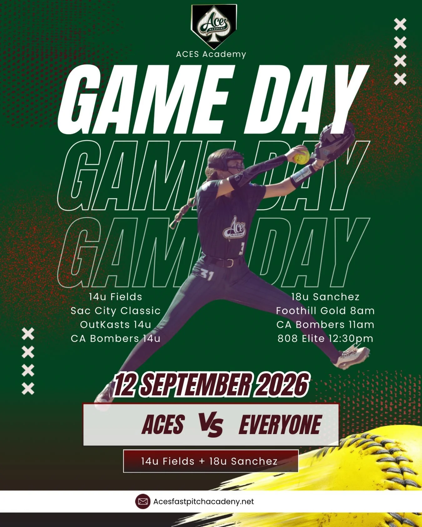 Good luck to both teams in action today! ACES all the way up!
#travelsoftball #sacramentoproud #competeharder