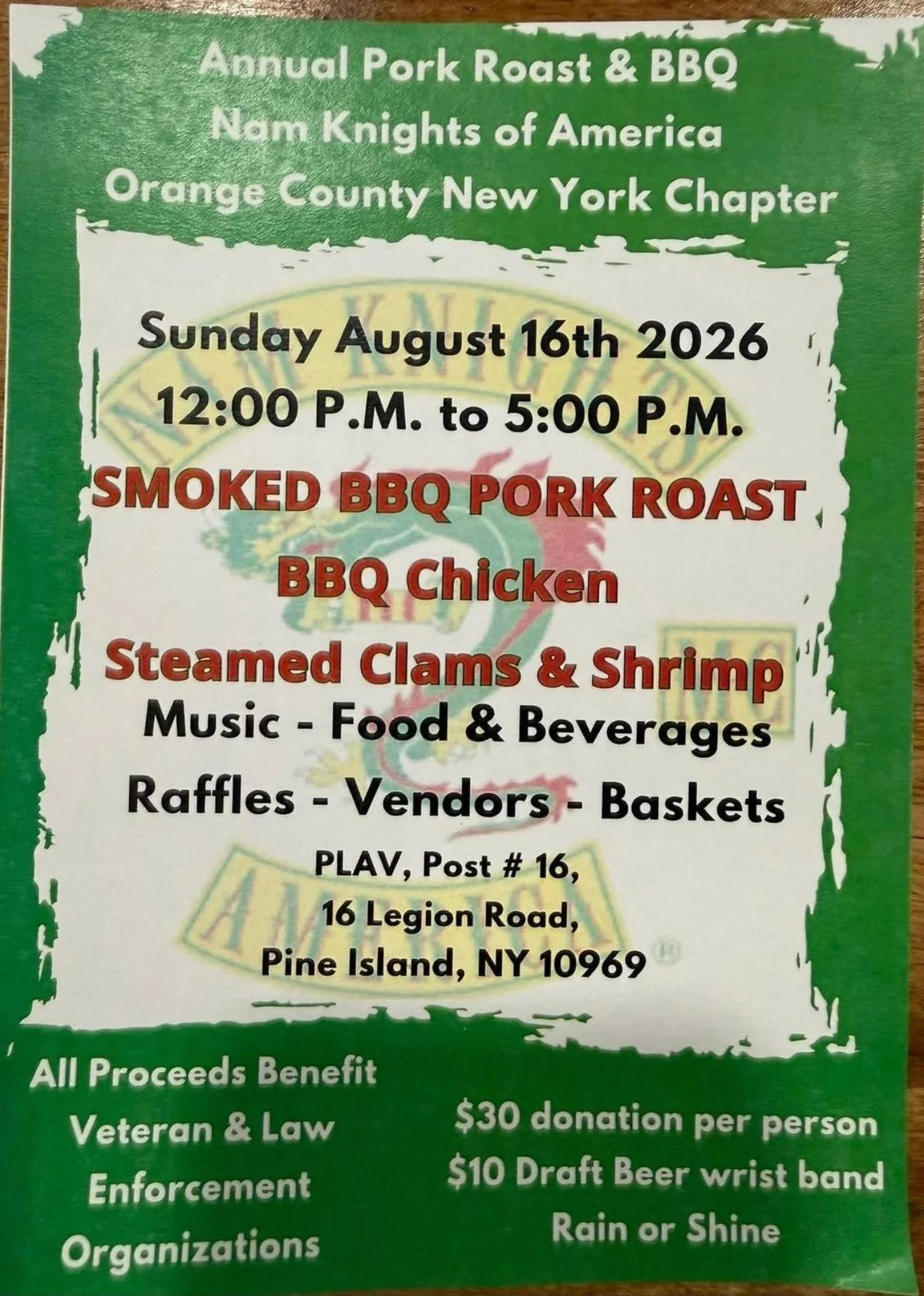 Nam Knights Annual Pork Roast & BBQ