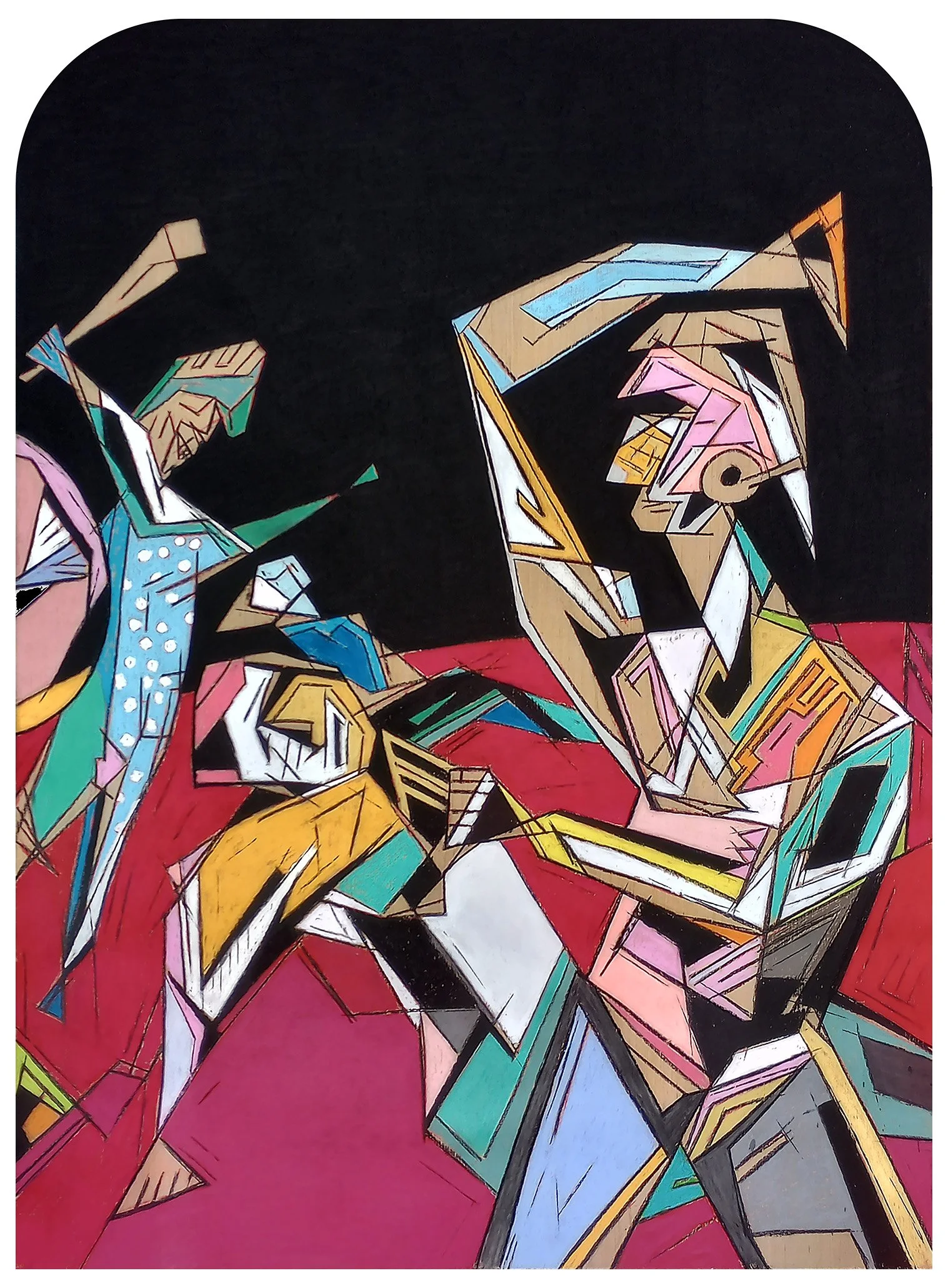   
The Goddess and the Clown of War
  

 
Soft pastel on plywood 60" x 44" 2024
  