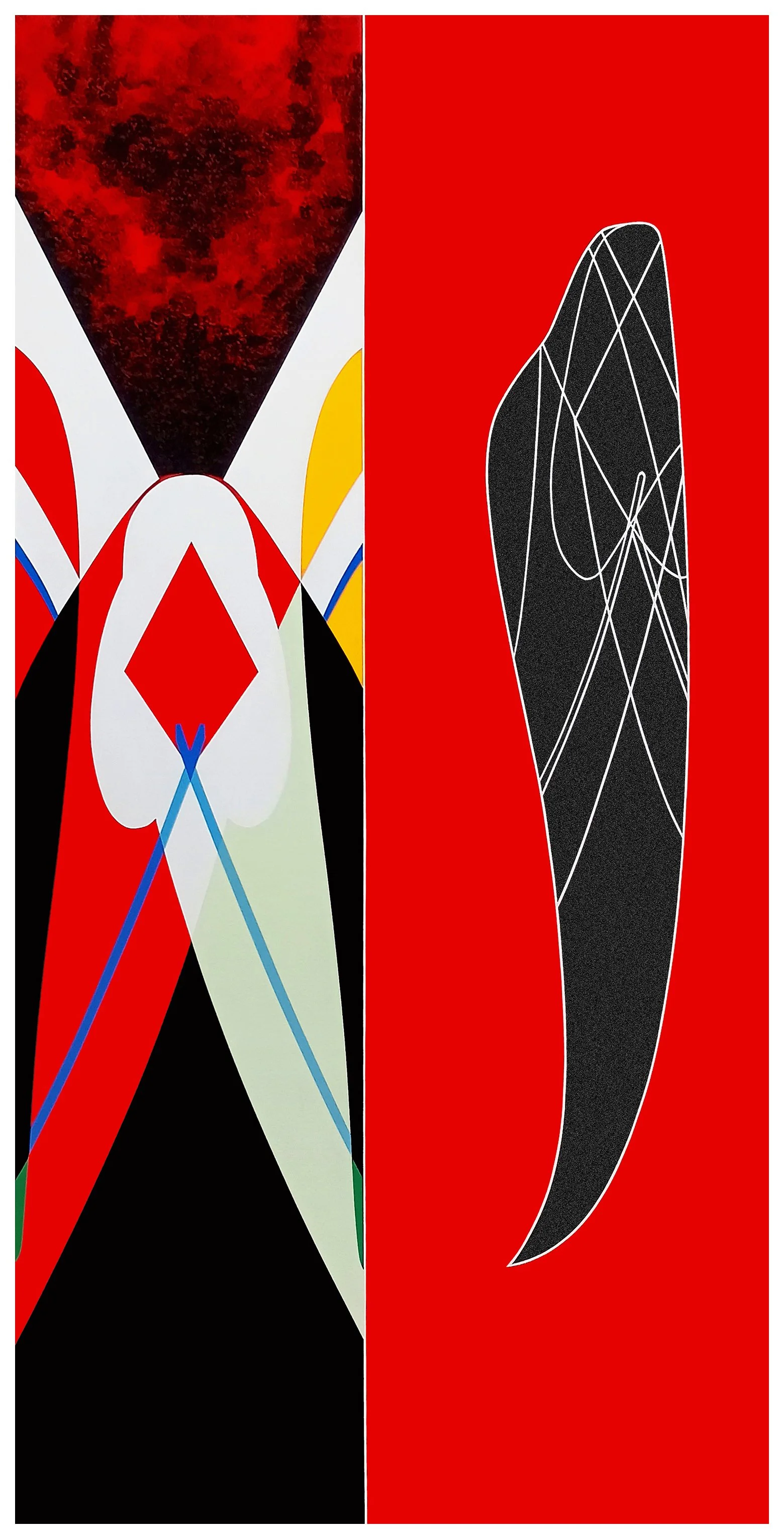  Masculin Féminin  
 Acrylic gouache and micaceous iron oxide on canvas 60" x 30" 2026
 