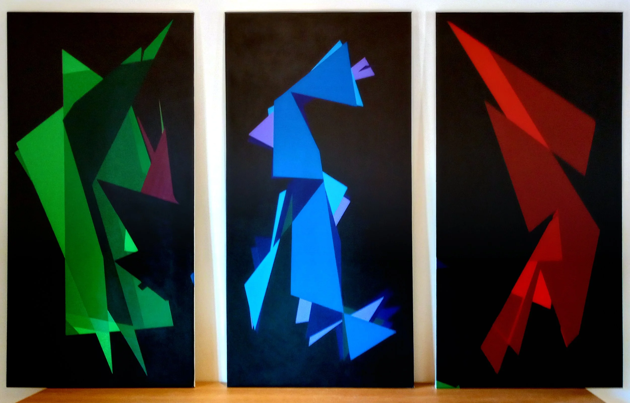 Portrait in Green, Blue, Red, 2025 (3 panels, each 60" x 30" - Acrylic on canvas)