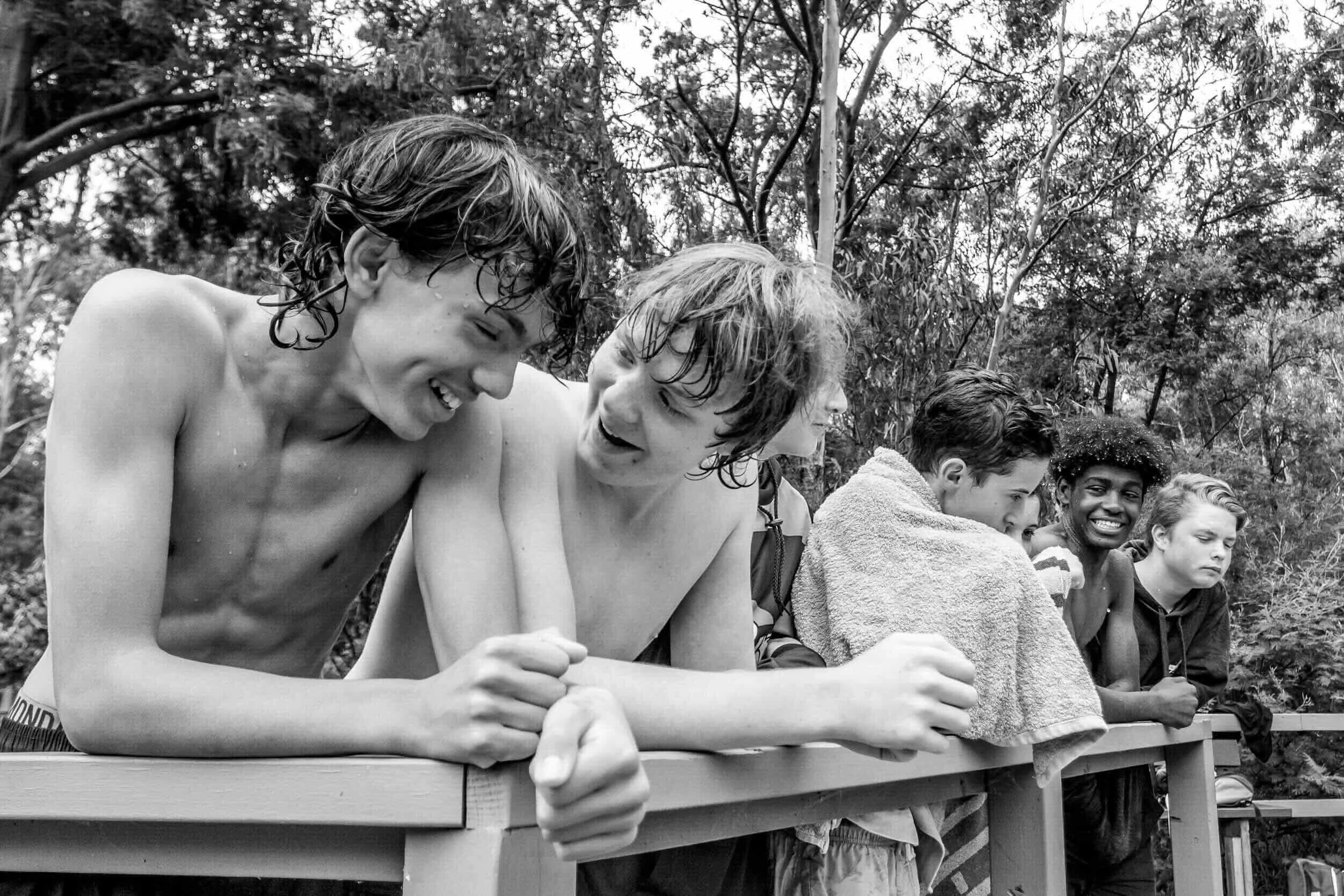 Boys exhibiting social skills