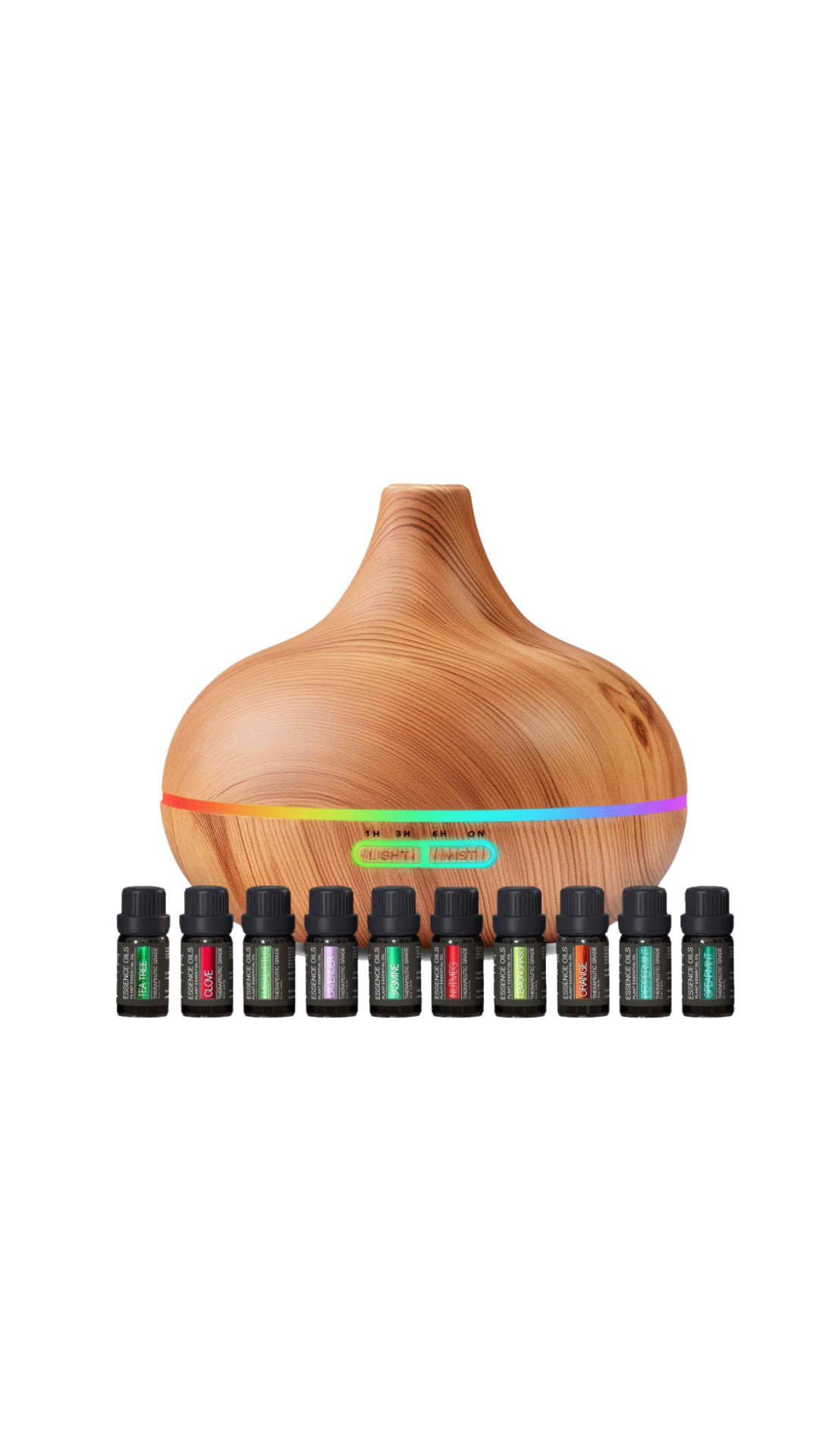 Ultimate Aromatherapy Diffuser & Essential Oil Set - Ultrasonic Top 10 Oils Modern with 4 Timer 7 Ambient Light Settings Therapeutic Grade Lavender