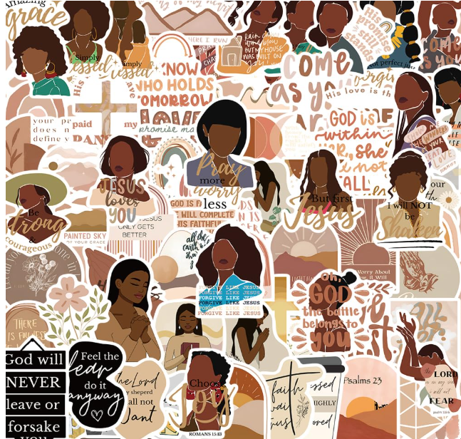 100PCS Black Girl Christian Stickers, Boho Bible Stickers Bible Verse Stickers, Bible Journaling Supplies, Black Woman Art Bible Stickers
