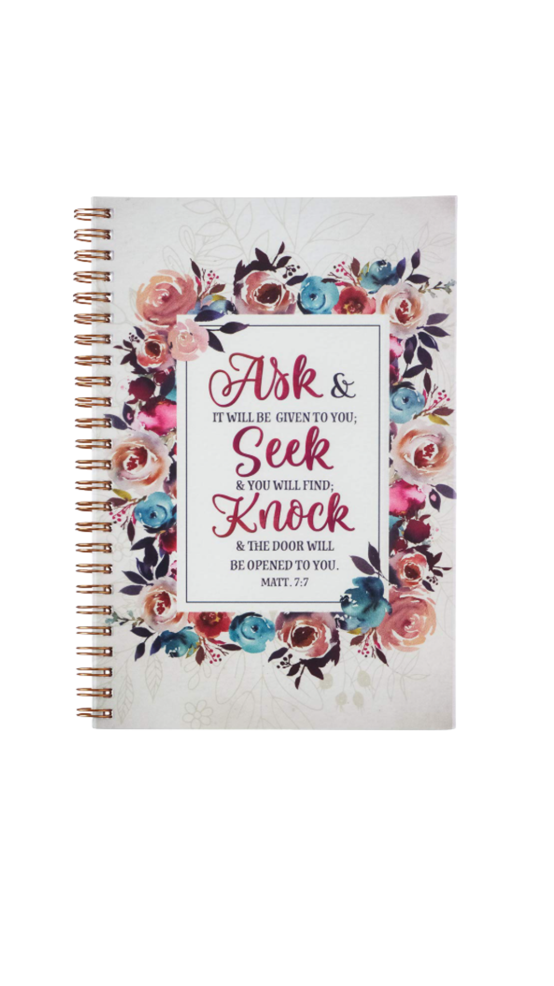 Christian Art Gifts Notebook Ask Seek Knock Matthew 7:7 Bible Verse Inspirational Writing Notebook Gratitude Prayer Journal Flexible Cover 128 Ruled Pages w/Scripture