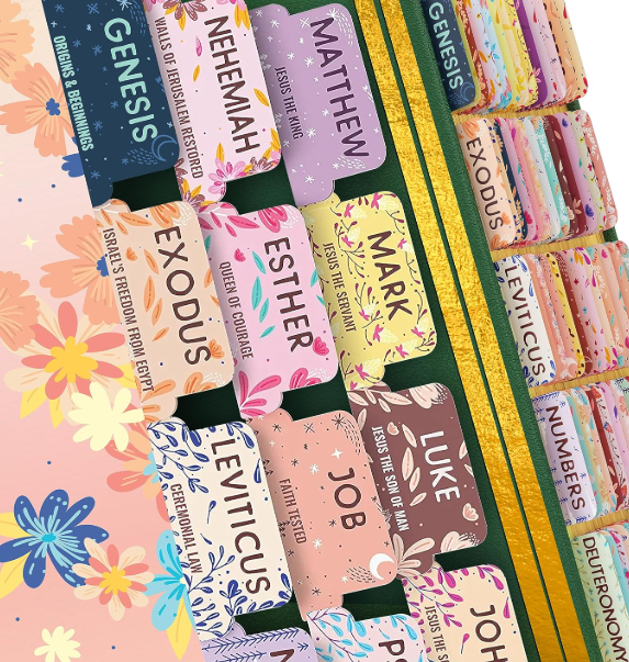 Bloom Beauty Bible Tabs for Women Study Bible – Soul Nourishing Book Summaries – 66 Peel-and-Stick Large Print Laminated Bible Book Tabs | Floral Tabs for Bible Study Supplies, the Shepherd of Life