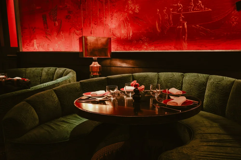 Dining booth in red light