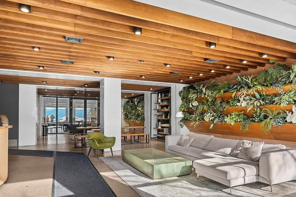 Lobby lounge with timber ceiling