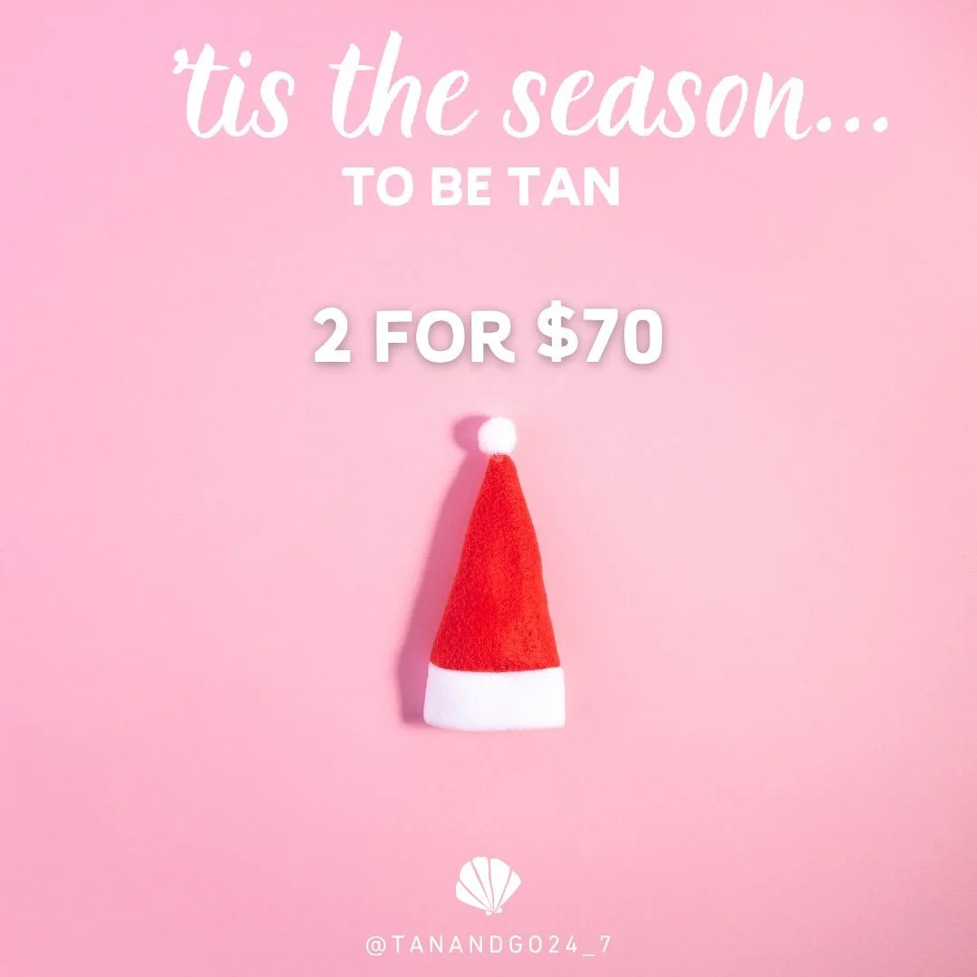 Silly season is here! 🎄 
Stay glowing with 2 spray tans for $70 &mdash; perfect for all the parties, events, and festive fun. ✨

Book in now and glow through the festivities. 

*Valid for two months from purchase date