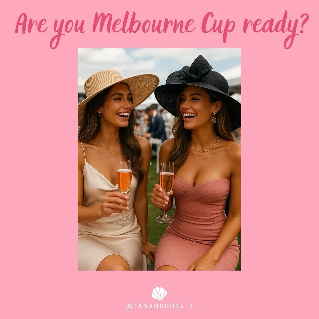 🐎 Cup Day Glow💃
Book in for your spray tan this weekend and be race-ready for Melbourne Cup. 

Our 4-minute spray tan gives you that flawless, streak-free finish &mdash; no appointments, no waiting, just glow and go 🧡

#TanAndGo #MelbourneCupReady