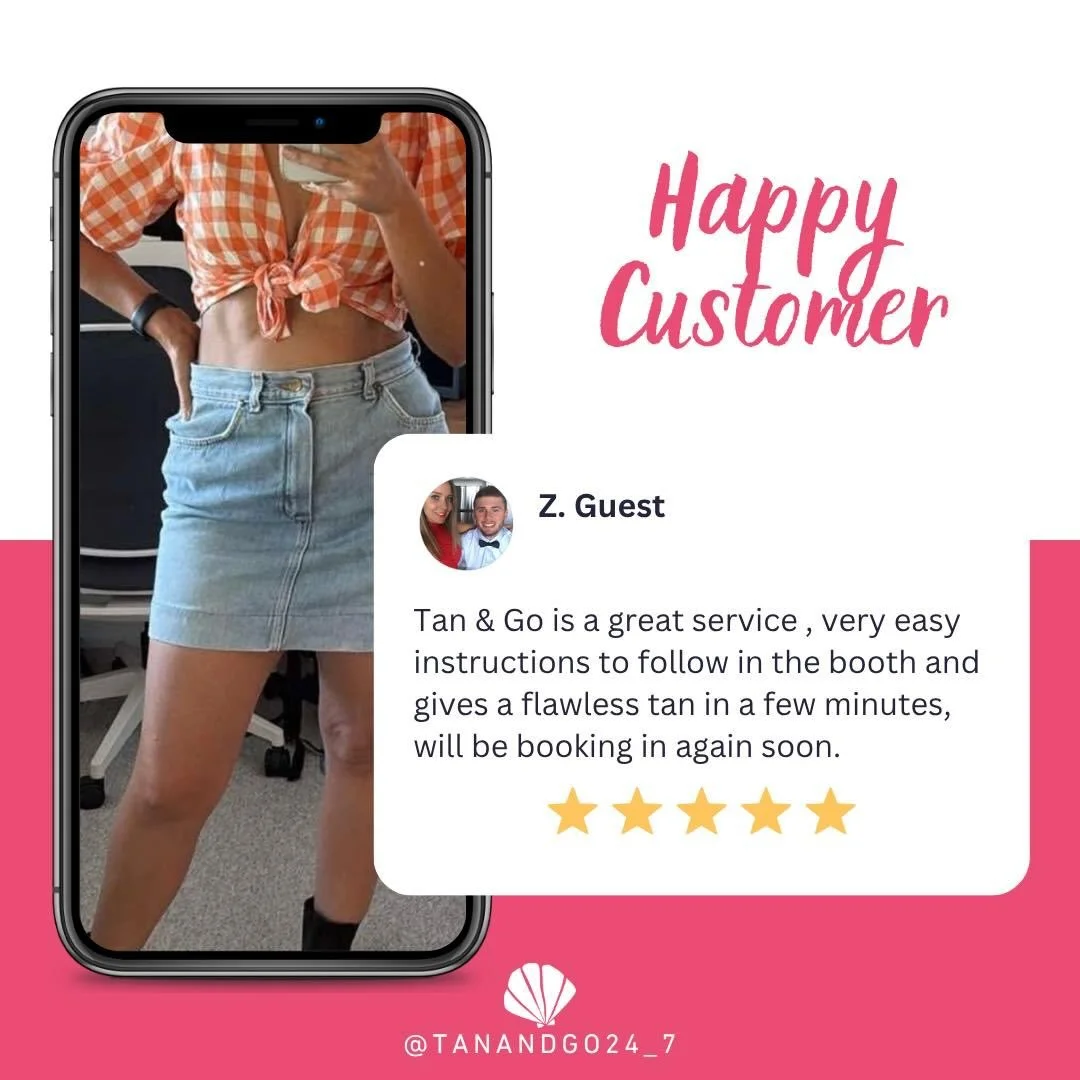 ⭐️⭐️⭐️⭐️⭐️

Our customers say it best&hellip;

Super easy, flawless results, and a perfect tan in just 4 minutes. We love hearing how much you&rsquo;re all loving Tan &amp; Go &mdash; and we can&rsquo;t wait to have you book in again soon ✨