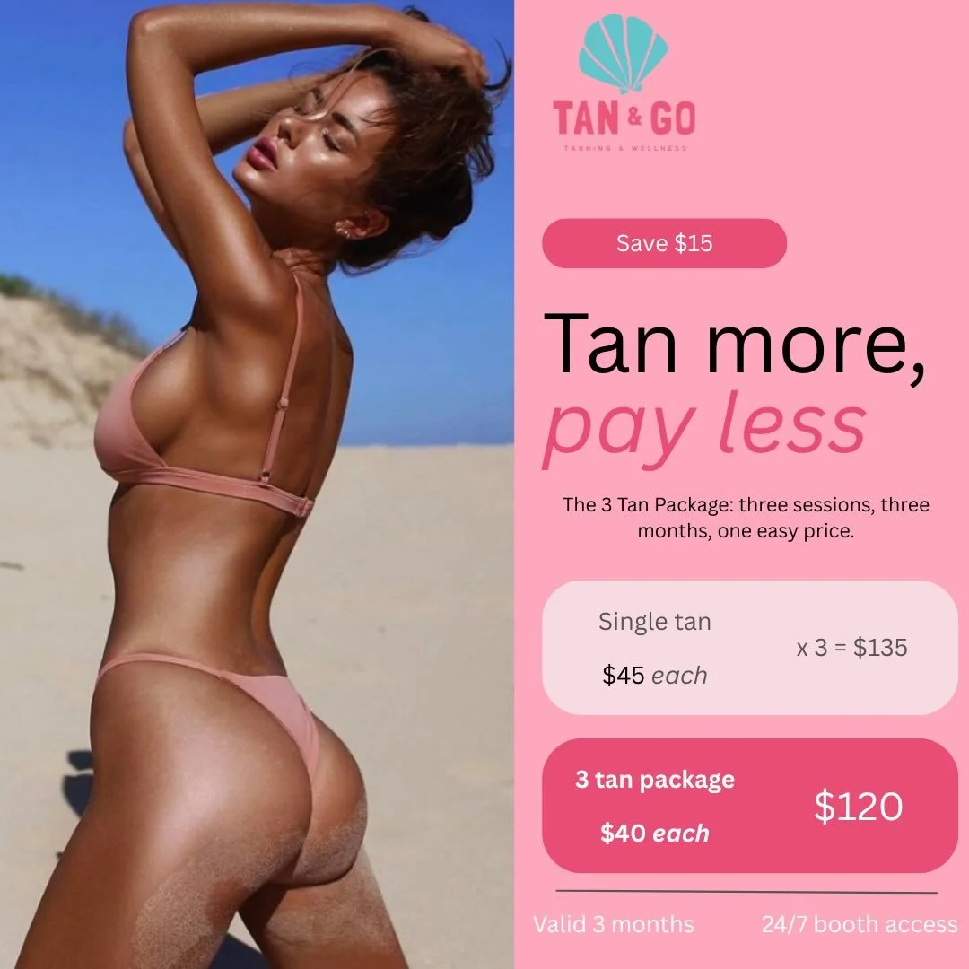 Our 3 Tan Package is our most popular for a reason 🤍✨

Perfect if you&rsquo;ve got events coming up, want to stay glowing, or just love that fresh tan feeling all the time.

✔️ Saves you money
✔️ Always have a tan ready when you need it
✔️ No last-m