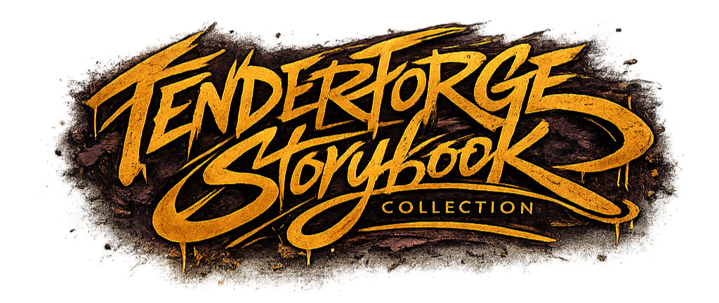 Logo for Fenders Forge Storybook Collection in stylized yellow text with a dark background.
