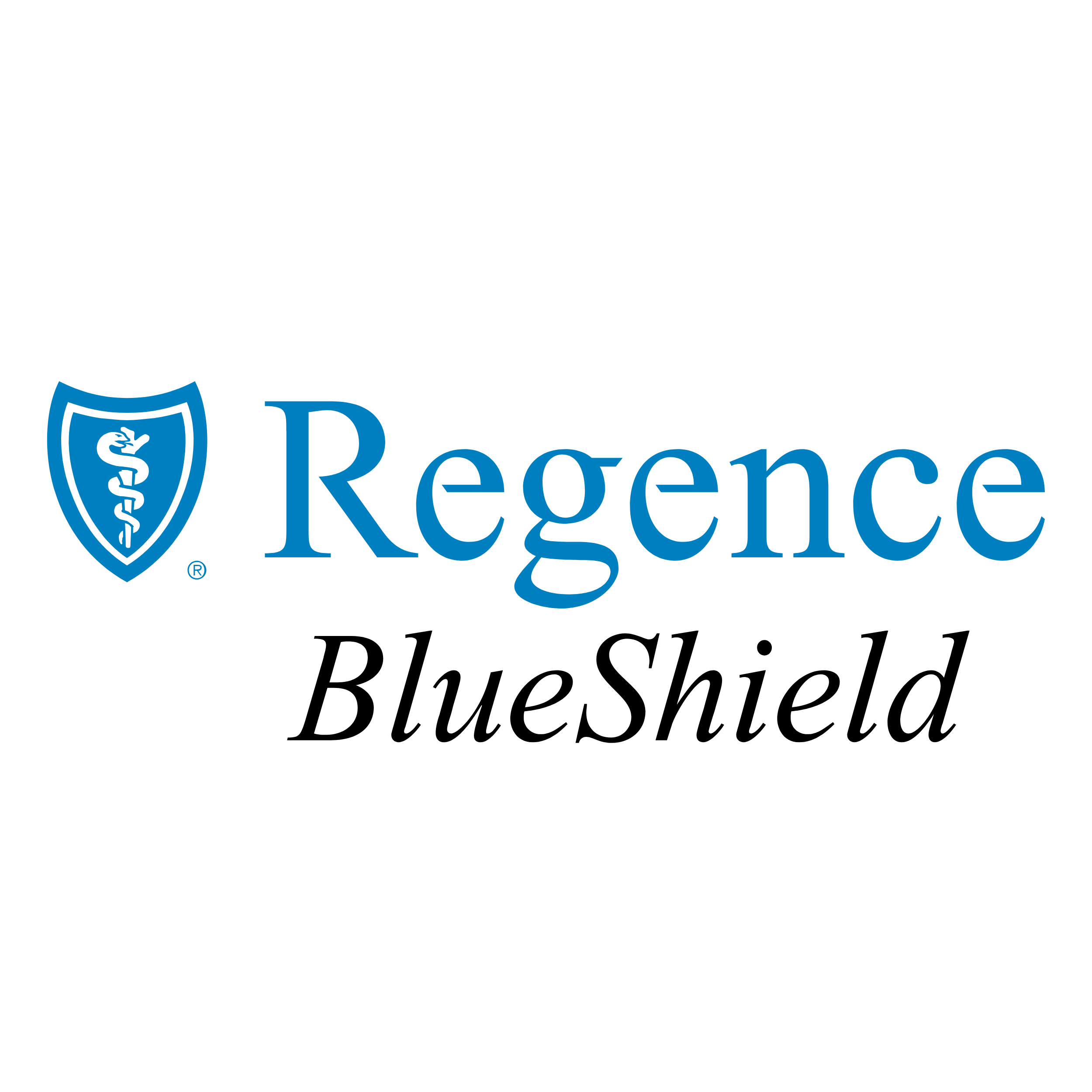 Regence BlueShield logo with blue shield emblem containing a caduceus symbol and the company name in blue and black text.