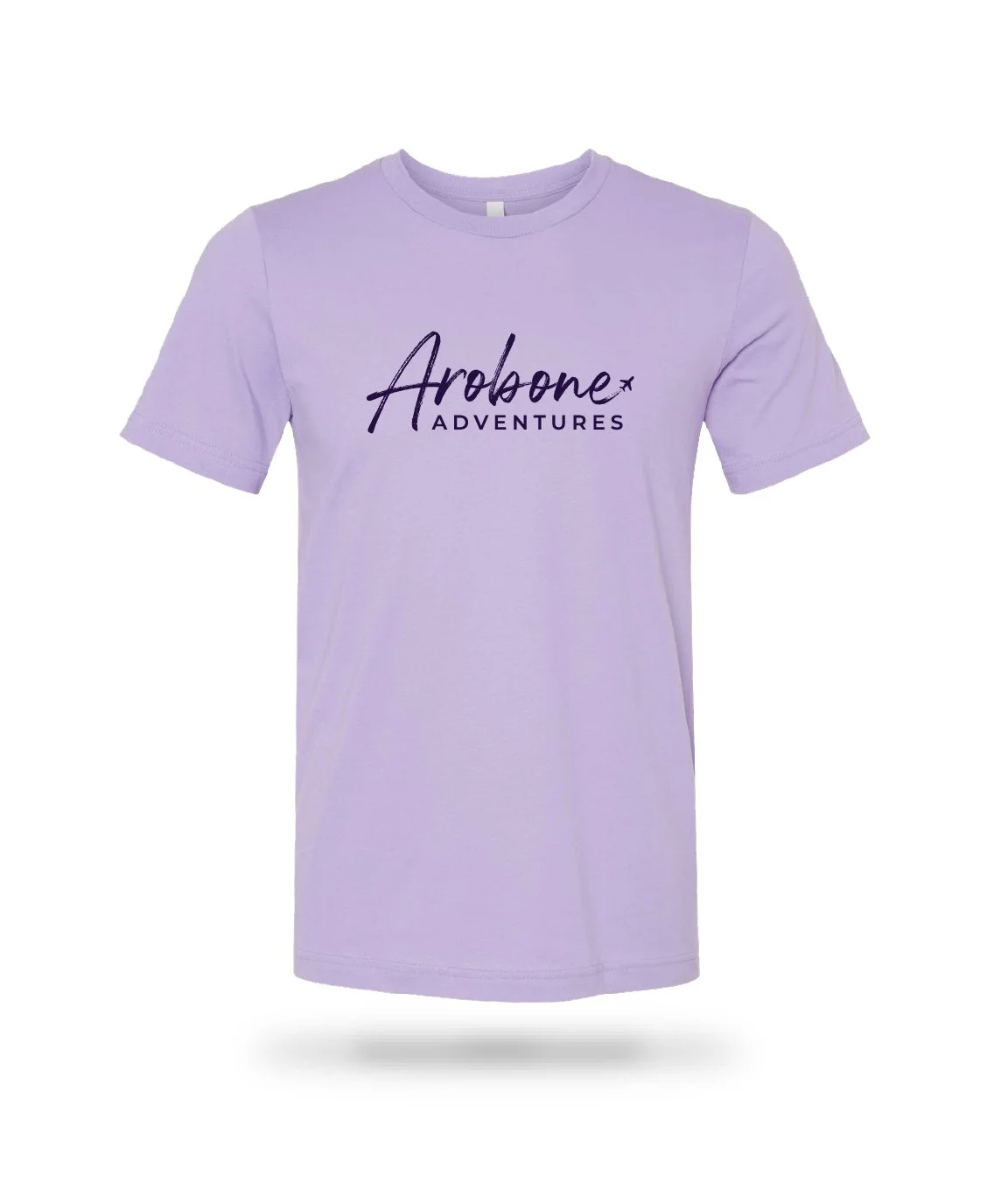 Light purple T-shirt with the text 'Arrobe Adventures' printed on the front.