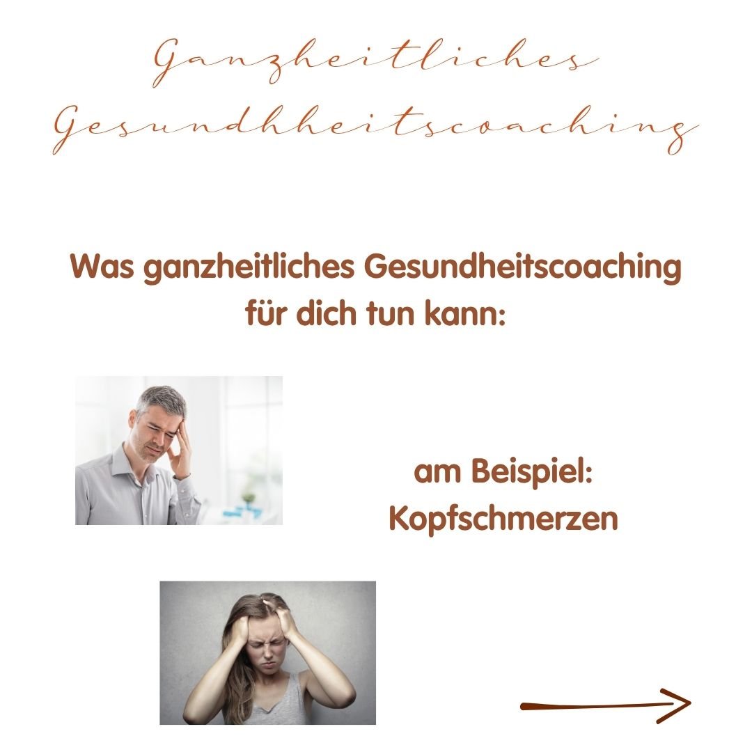 Was Ganzheitliches Gesundheitscoaching f&uuml;r dich tun kann am Beispiel Kopfschmerzen:

1. Wir beginnen mit einer ausf&uuml;hrlichen Erstanalyse von deinem Schmerz. Auf jeden Fall gibt es schon in der ersten Coaching Einheit Impulse bzw &Uuml;bunge