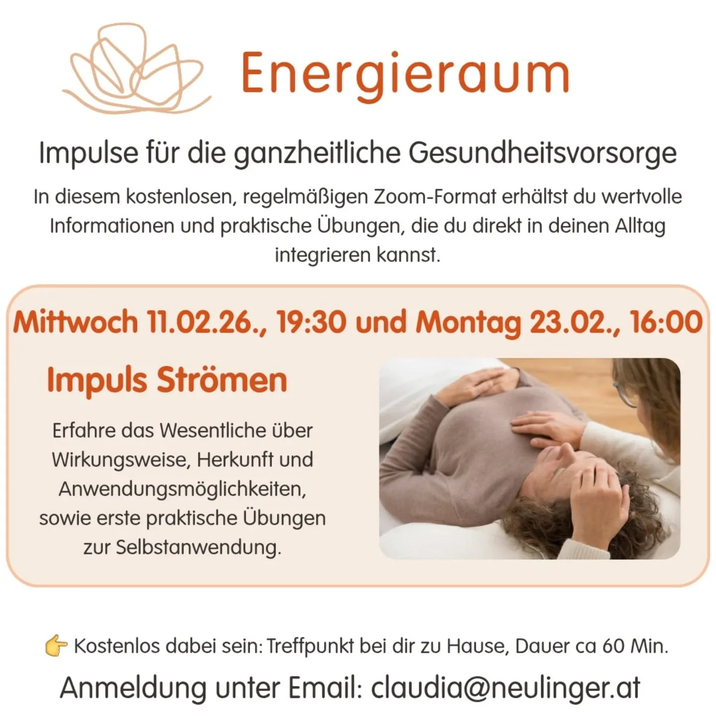 Was ist denn Ganzheitliches Gesundheitscoaching eigentlich? 
Wobei kann es mich unterst&uuml;tzen? 
Mit welchen Themen kann ich zu dir kommen?

Im Energieraum erh&auml;ltst du Informationen, Impulse und praktische &Uuml;bungen aus dem Ganzheitlichen 