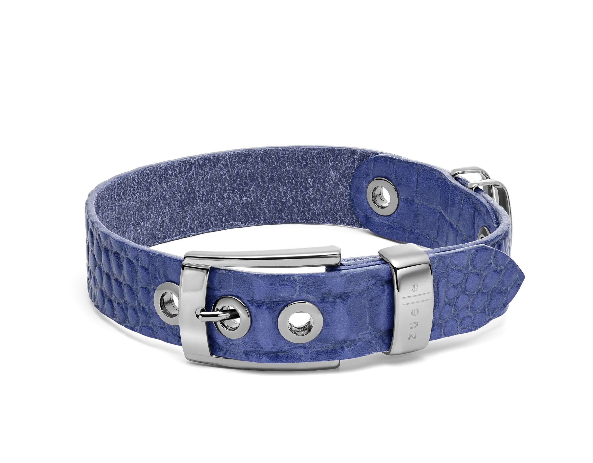 Leder-Hundehalsband «Leonardo» reptilstruktur, navy