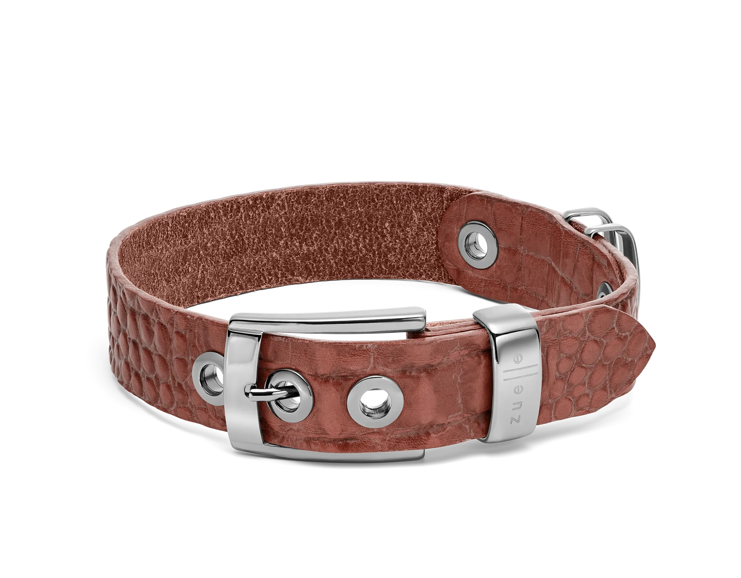 Leder-Hundehalsband «Leonardo» reptilstruktur, mocca