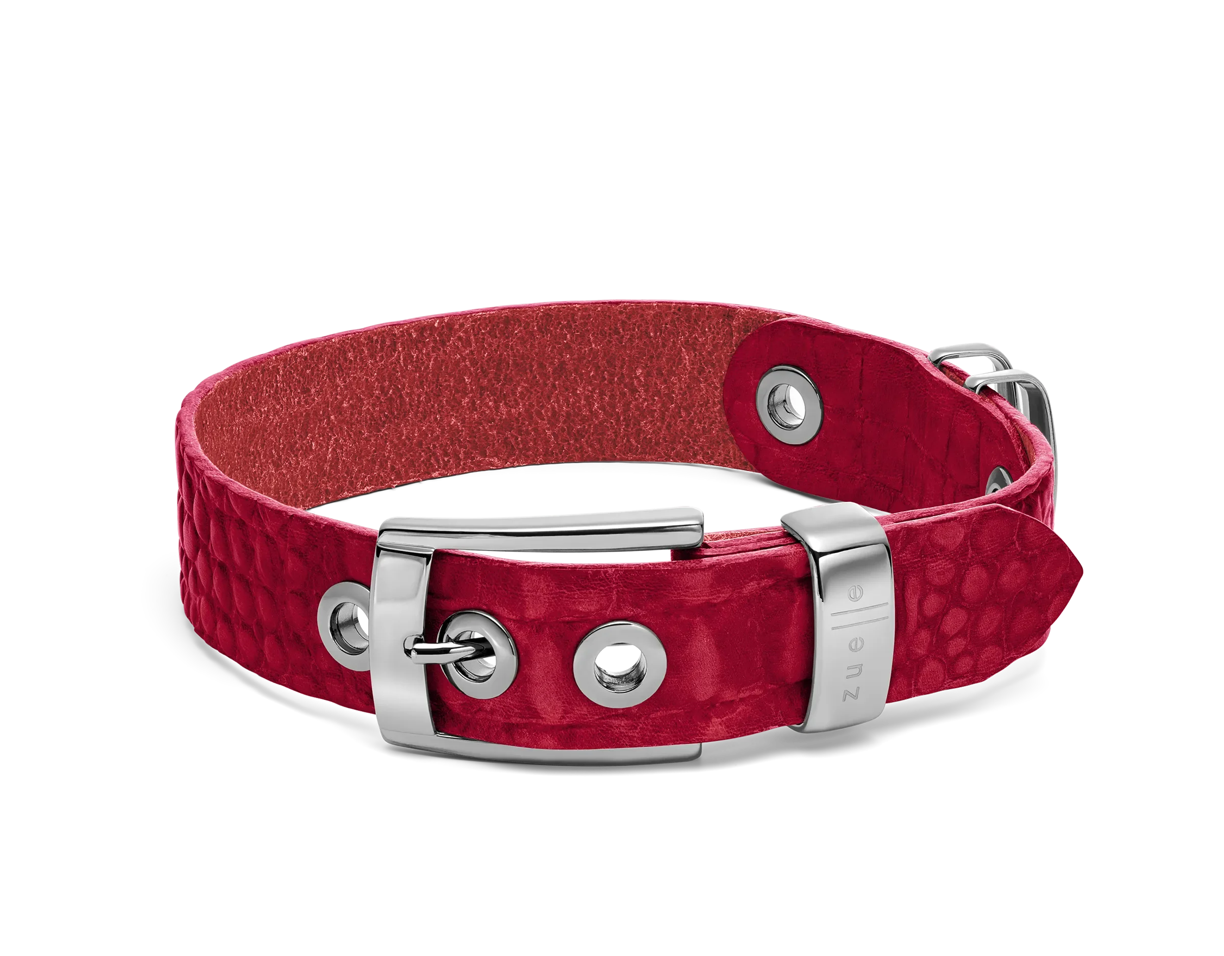 Leder-Hundehalsband «Leonardo» reptilstruktur, rot