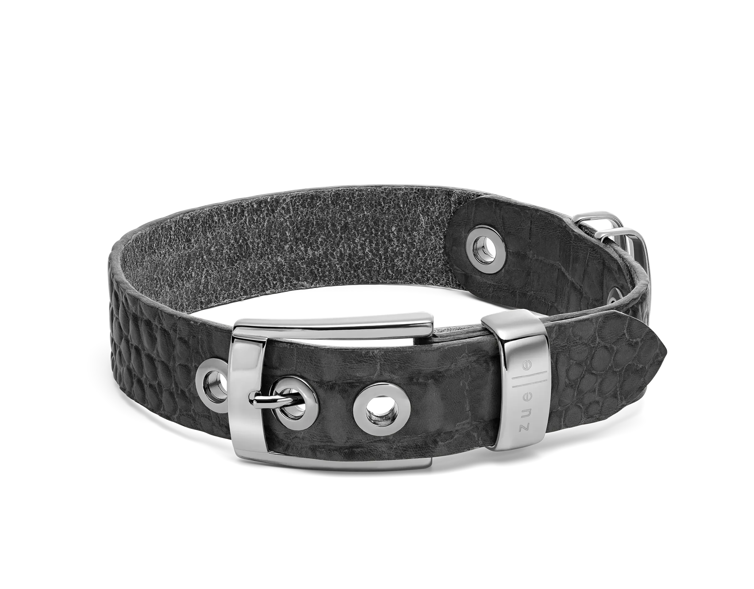 Leder-Hundehalsband «Leonardo» reptilstruktur, schwarz