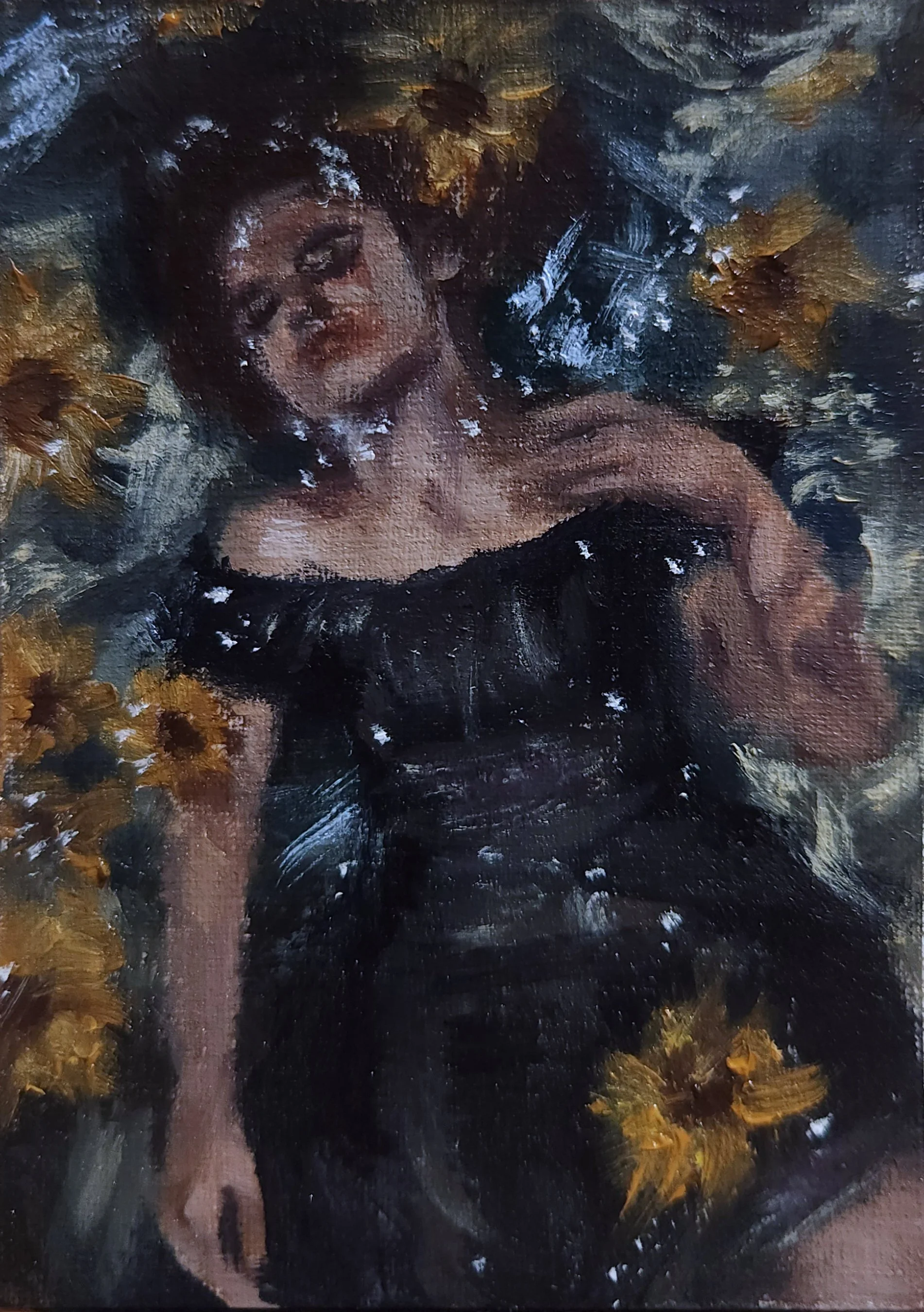 "Ophelia's Dream", oil on 2.5x3.5" linen paper. SOLD