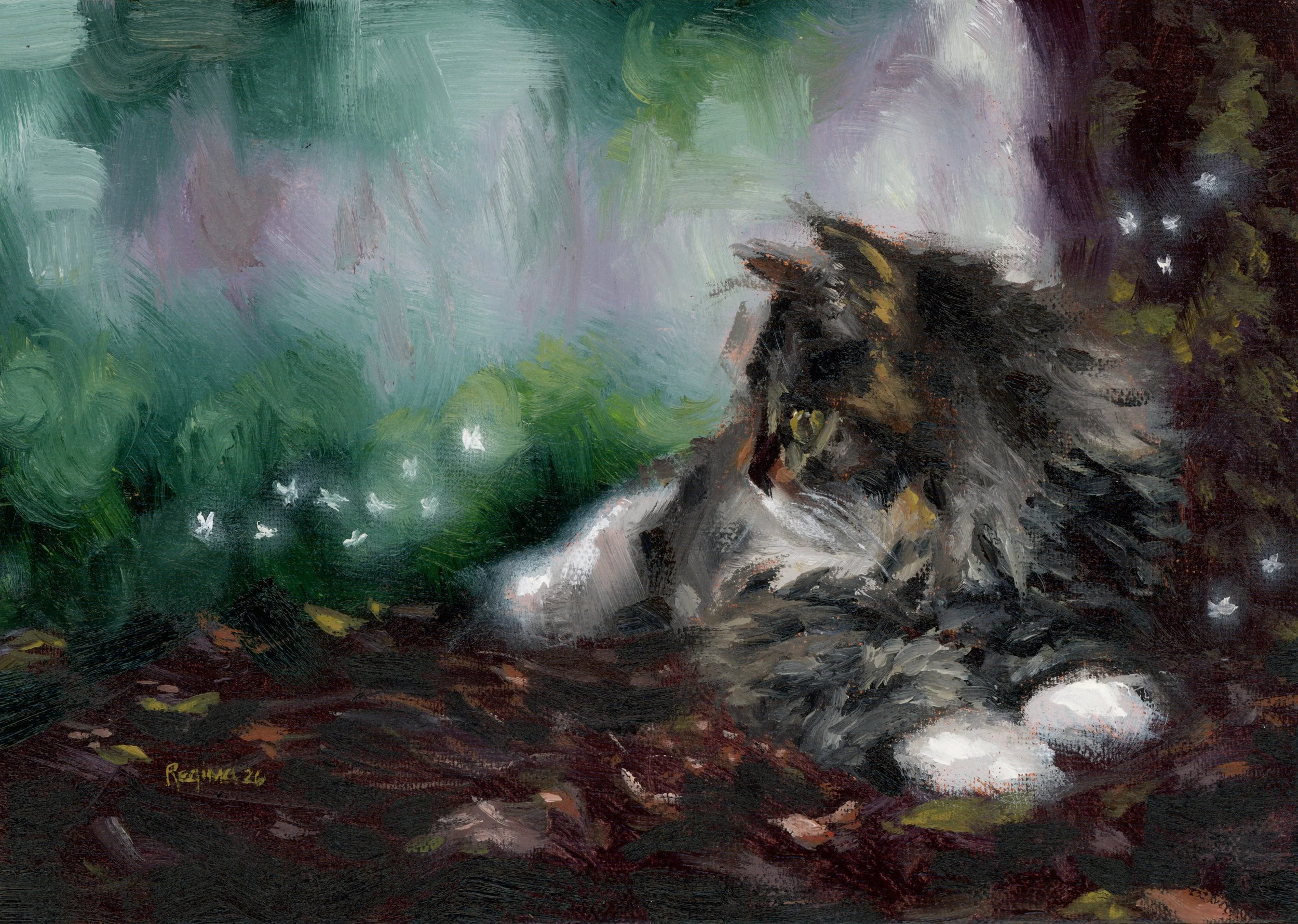 "When Dreams Find You" oil on 5x7" linen panel, framed, 2026. SOLD