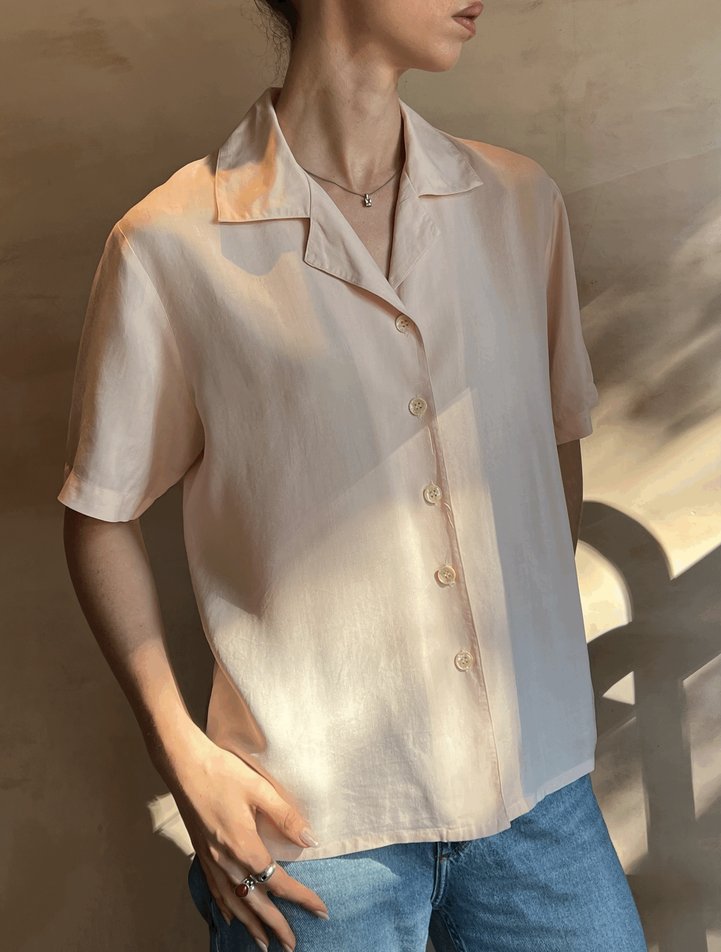 Pink Silk Button Down Shirt