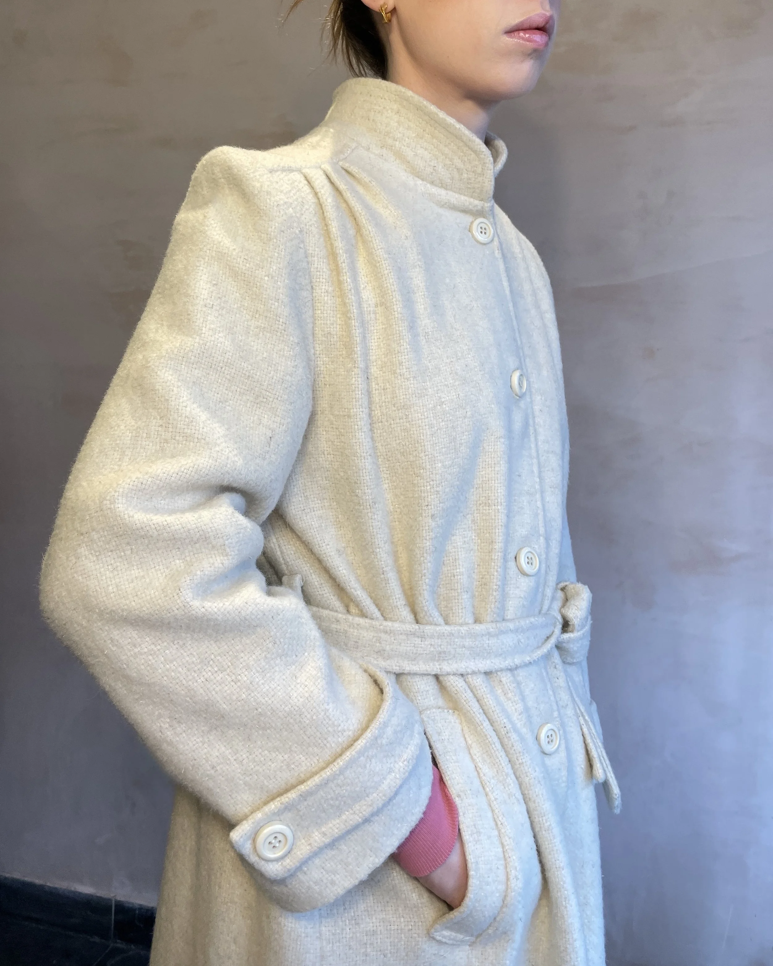 Cream high-collar long coat