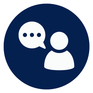 Icon of a leader with a speech bubble containing three dots.
