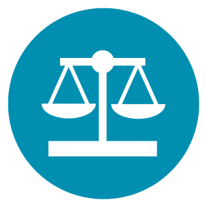 Icon of balancing scales representing justice or law.