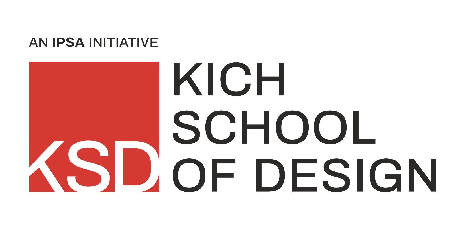 Logo of Kichita School of Design, with a red square and black text.
