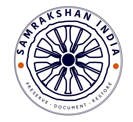 Logo for Samrakhshan India with a circular design featuring a wheel and the words 'Preserve, Document, Restore'.