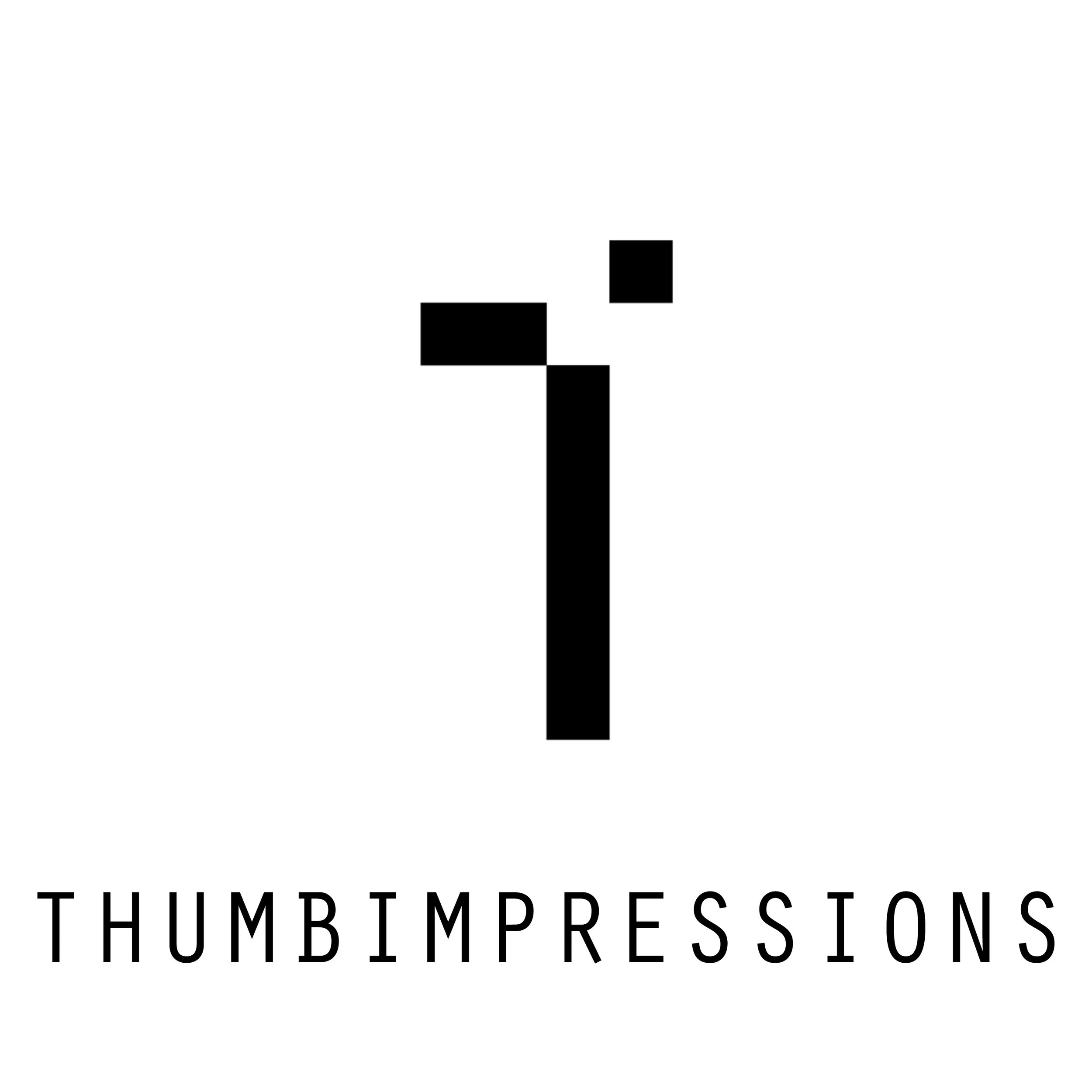 Black and white logo with an abstract thumbprint design and the word "THUMBIMPRESSION" below.