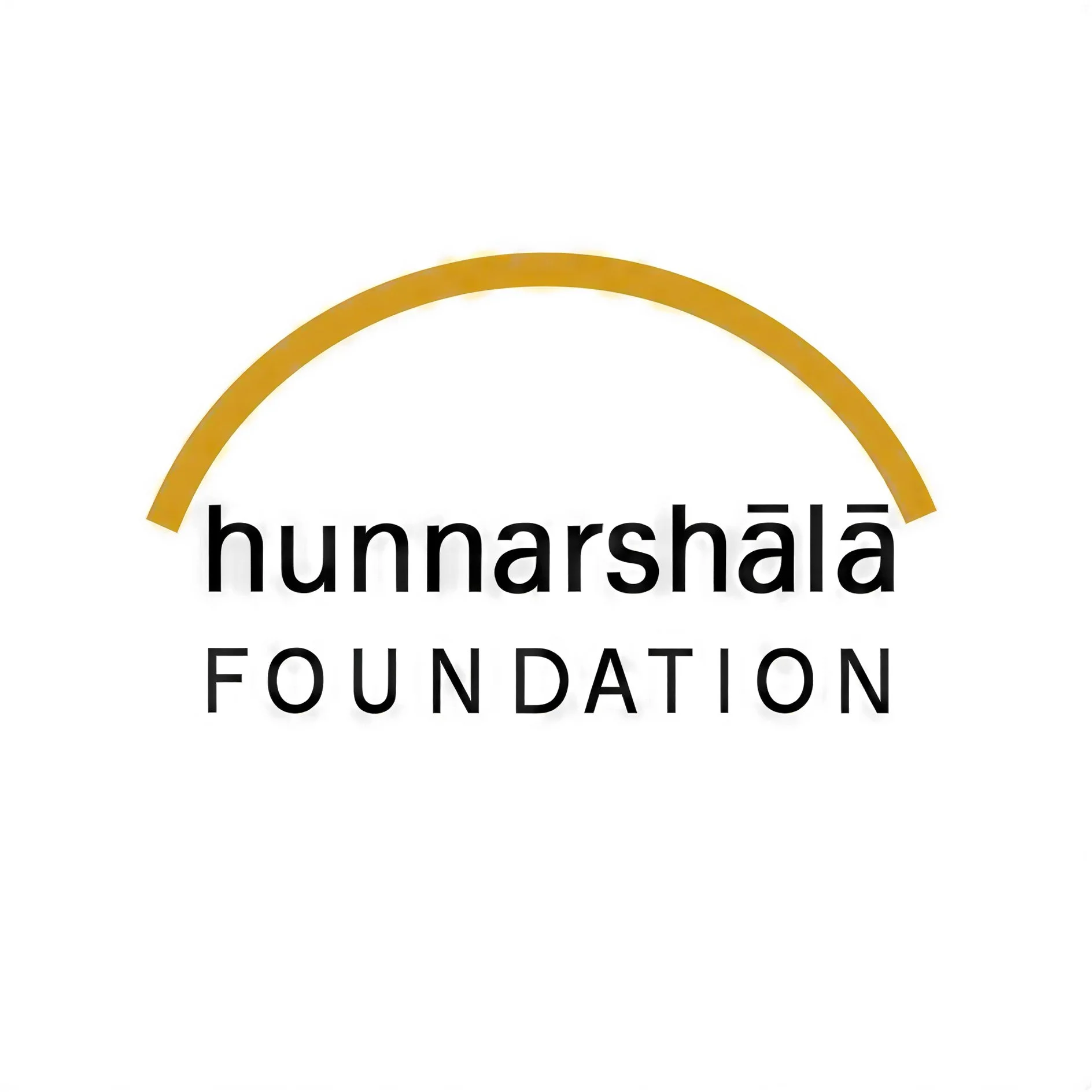 Logo of the Hunnarshala Foundation with black text and a gold curved line above the words.