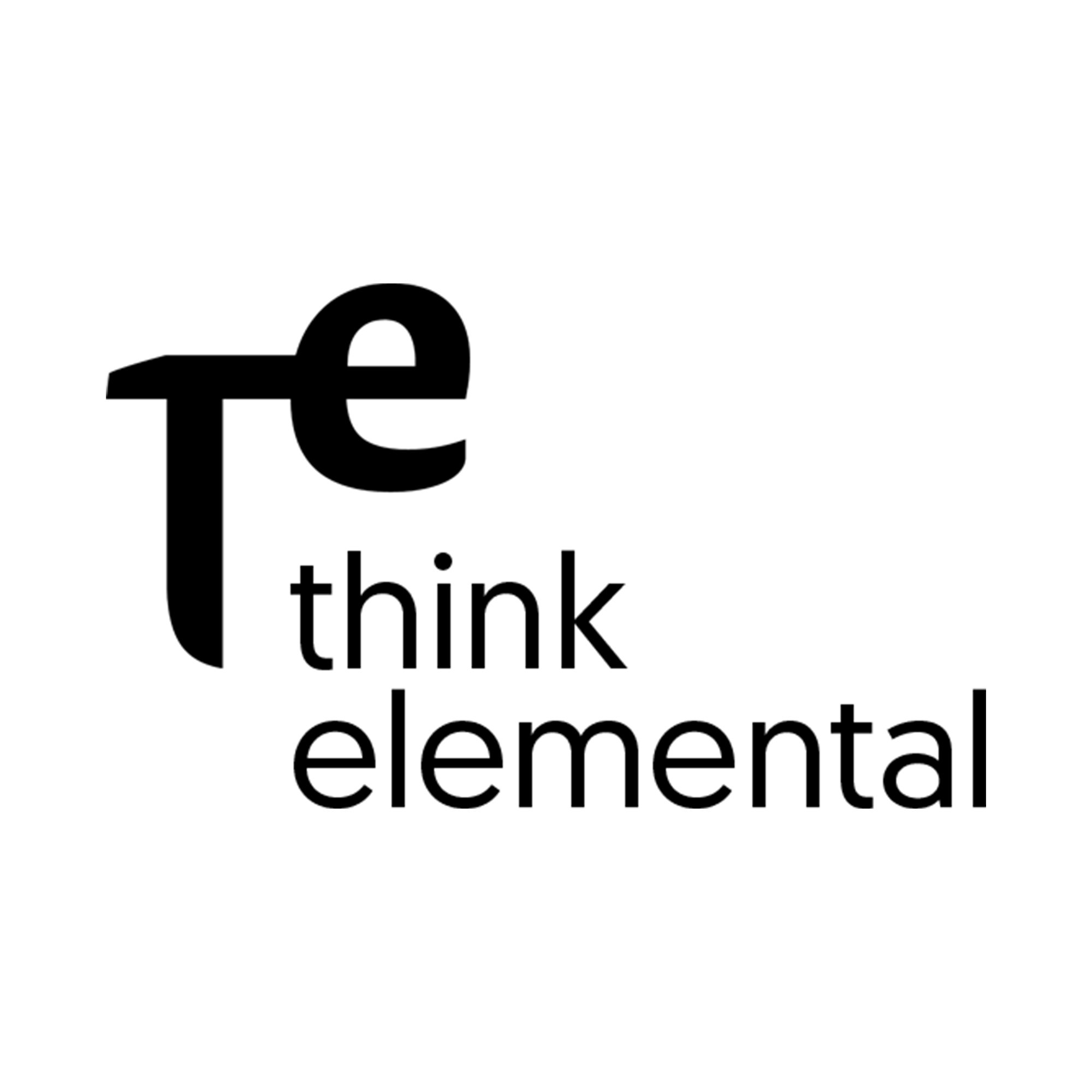 Black text on a white background reading 'Think elemental' with stylized lowercase 'e' at the start.