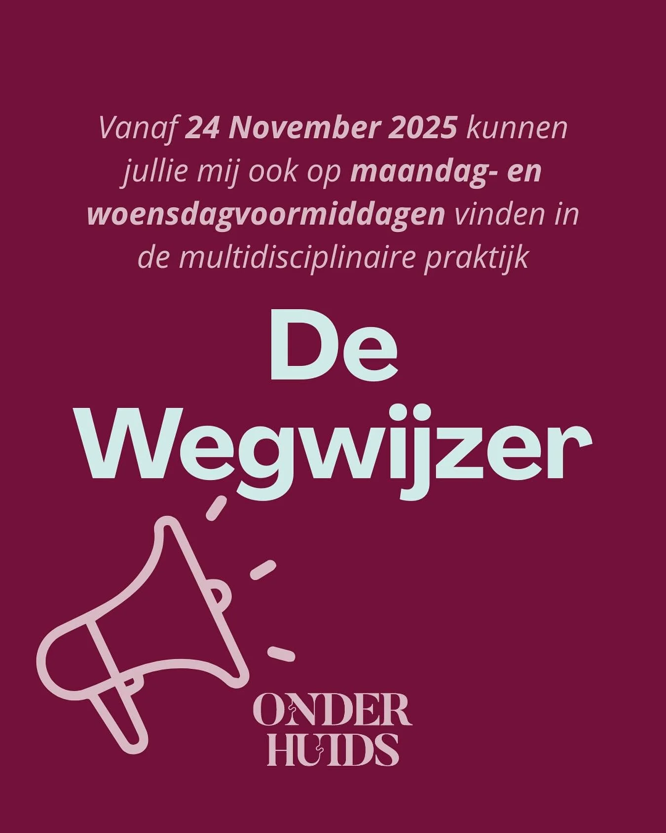 Groooot nieuws!!! 

Vanaf 24 november vinden jullie mij ook terug in de multidisciplinaire praktijk @dewegwijzergent! 
Uiteraard blijf ik ook trouw op post in de Koning Albertlaan bij Onderhuids Coaching. 

Ik kijk er alvast naar uit om met Chayenne 