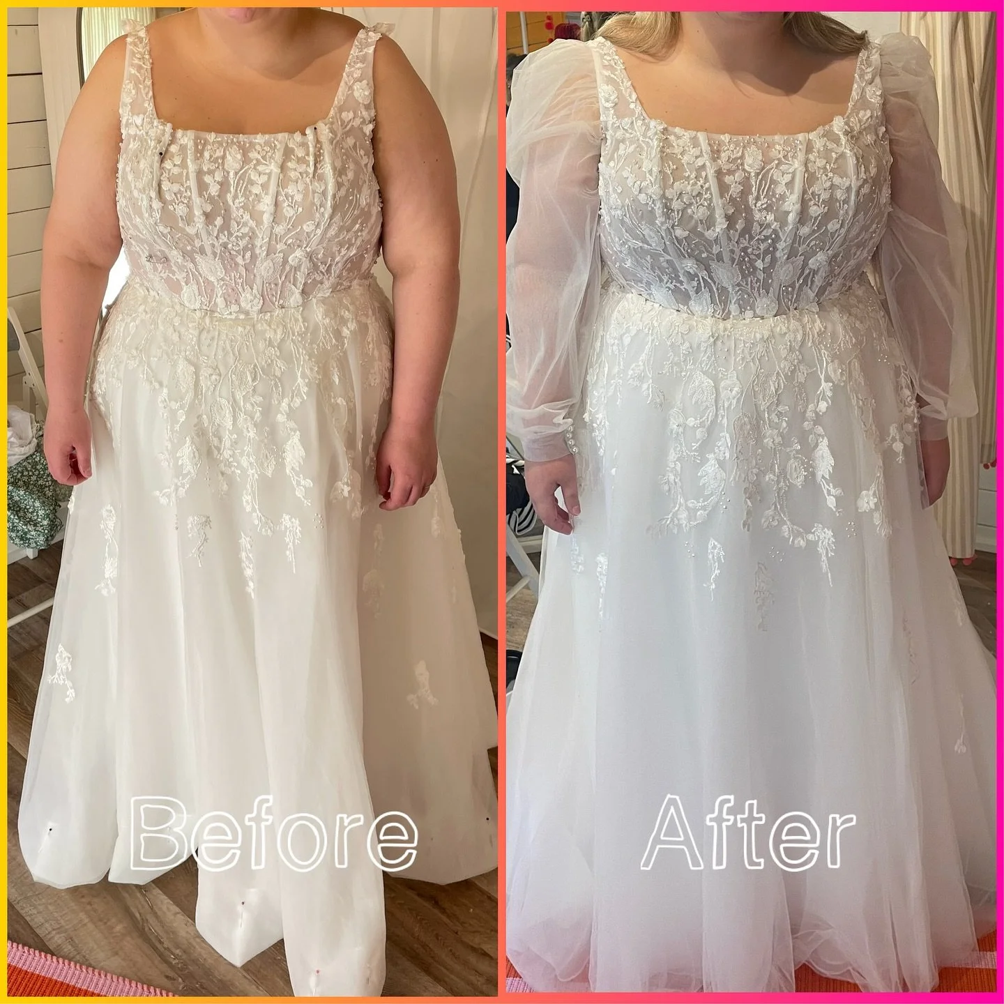 Same dress, just make it YOURS! 🪡✨

A little alteration tweak and a big tulle puffy sleeve later (detachable too!) another beautiful bride is ready her aisle. 
This was such a fun one to bring to life! 🧡 

#bridalseamstress #weddingdressalterations