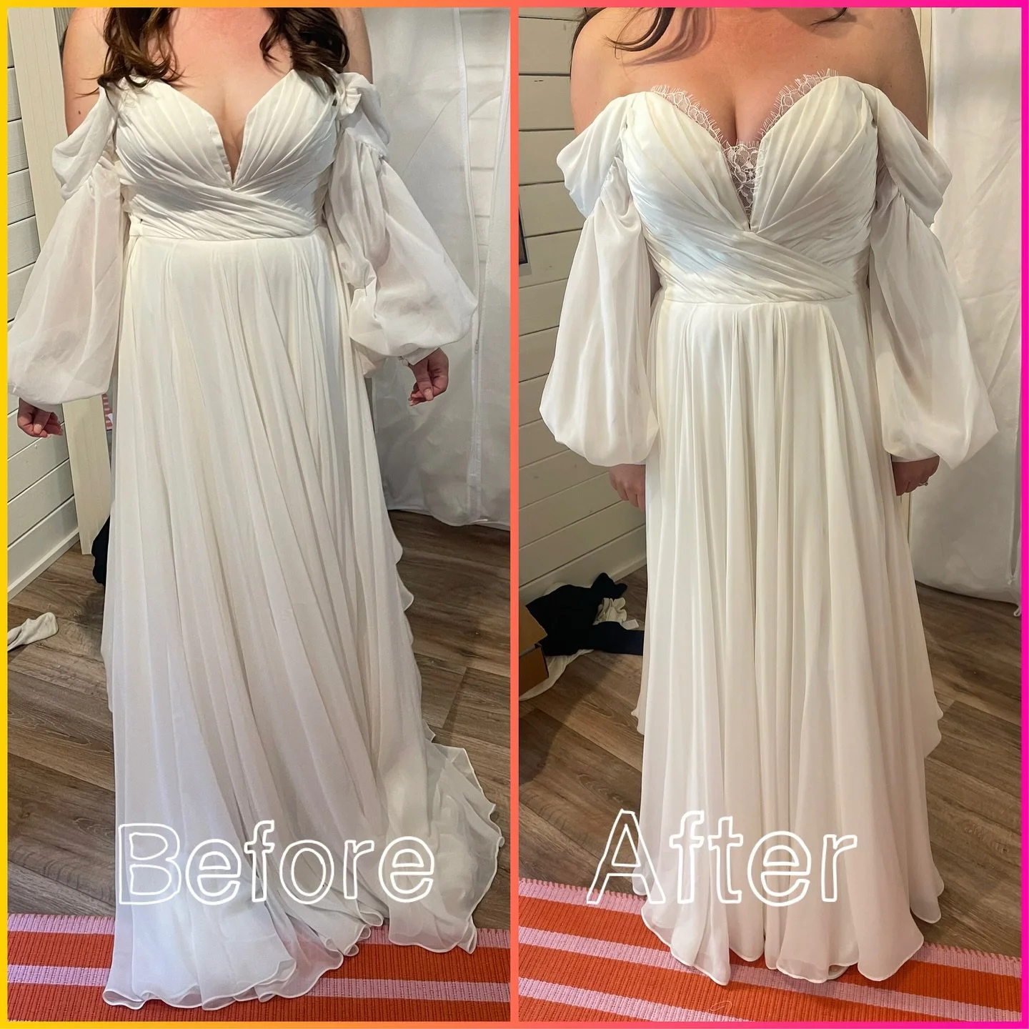 From a sample sale dress to your dream dress ✨🪡
Creating the perfect fit with a beautiful touch of lace, another gorgeous bride is ready for her aisle 🧡 

#bridalseamstress #alterationspecialist #weddingdressseamstress #bridalalterations #bridalspe