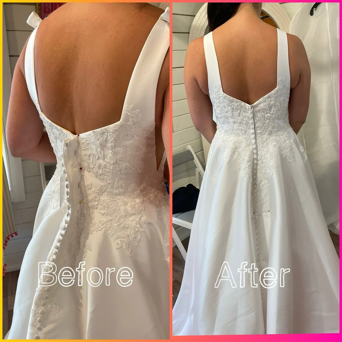 Another gorgeous bride ready for her aisle ✨

Taken in through the back due to side plunges  and wanting to keep them in place 🪡✨ 

#bridalseamstress #weddingdressalterations #bridalalterationspecialist #bridalalterations #weddingdress #bride
