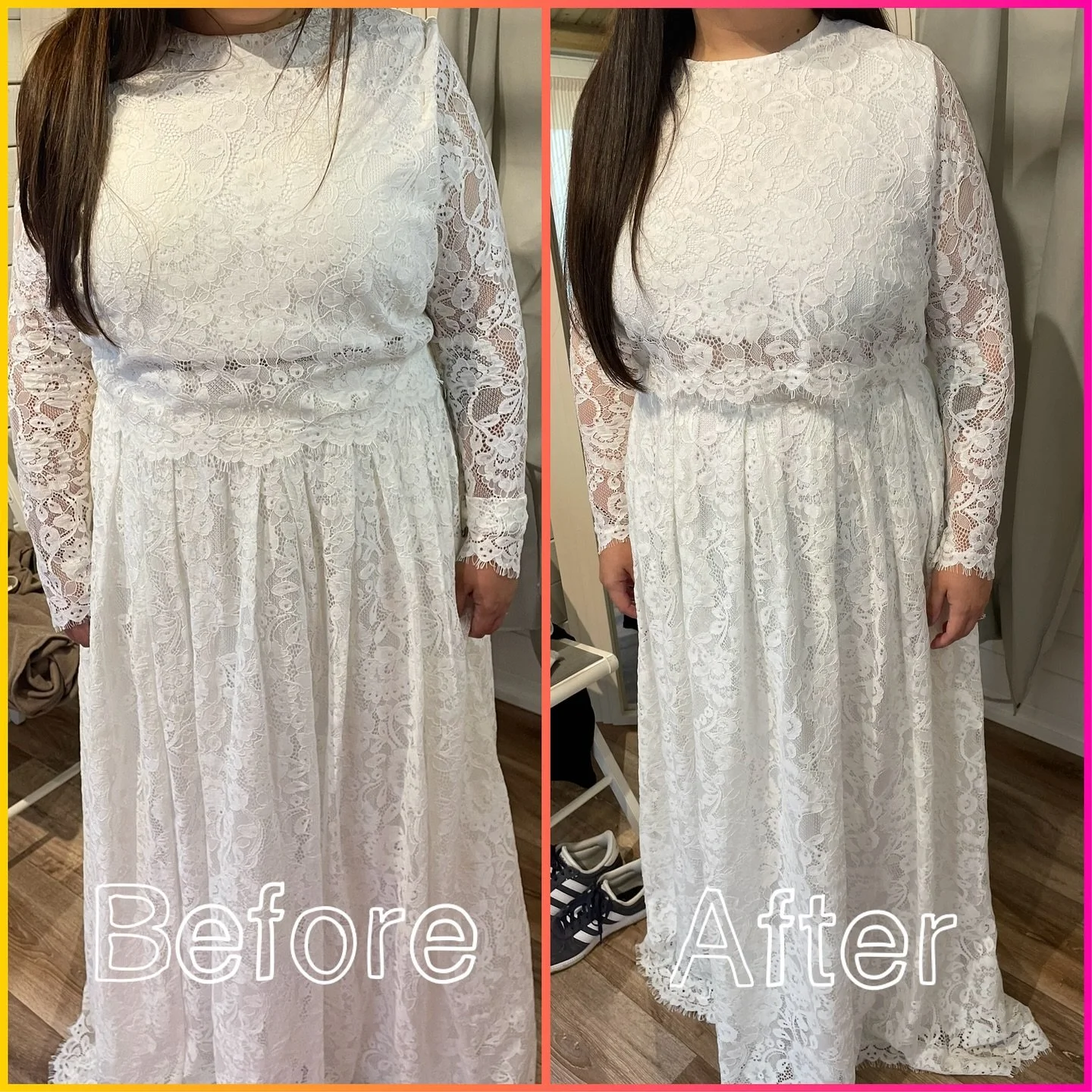 This beautiful wedding dress found its way to a new bride through Vinted 🤍
With a resize and some alterations later, it looked like it was made just for her ✨ 

#bridalseamstress #weddingdressseamstress #seamstress #bridalalterations #vintedweddingd