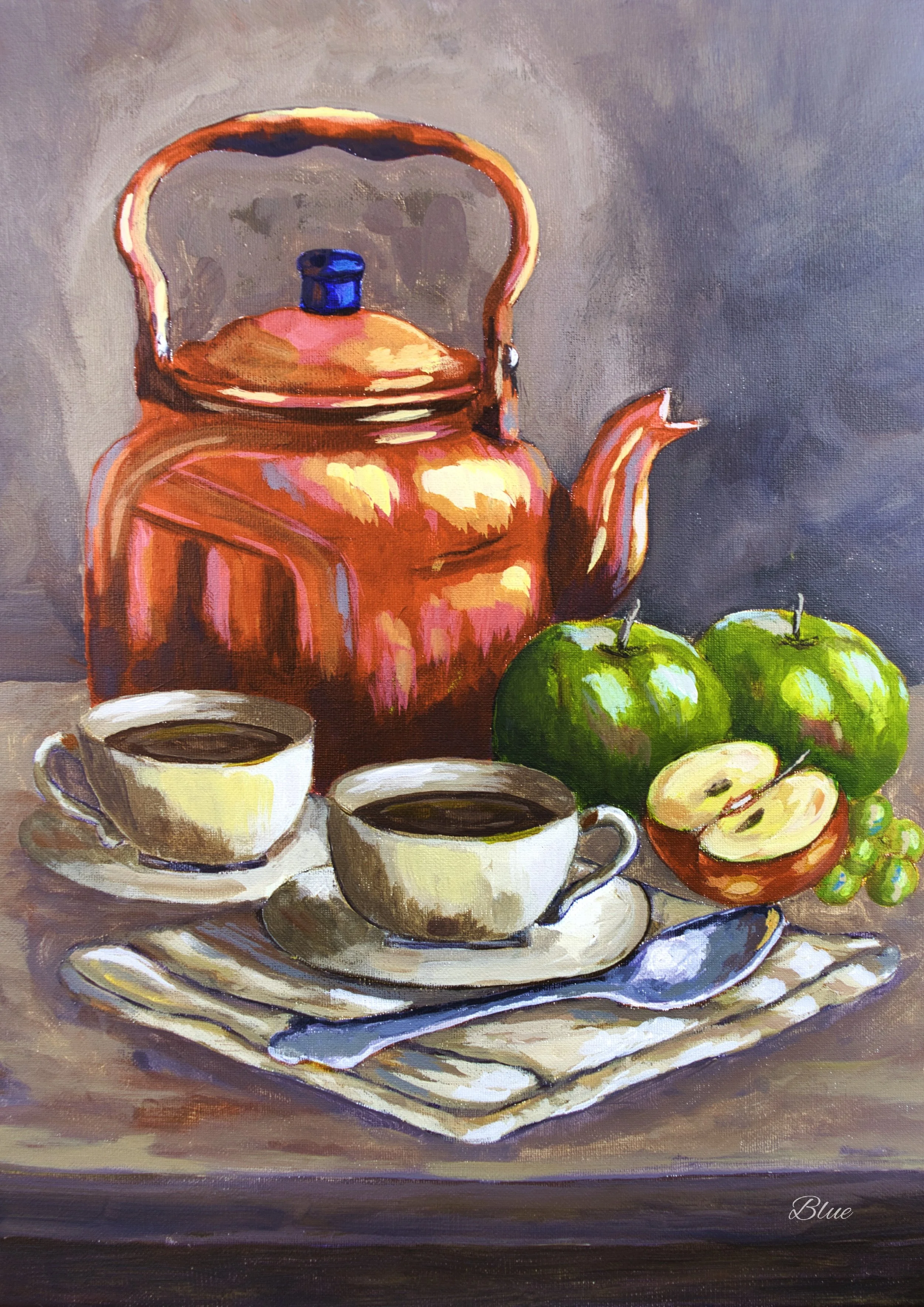 Quaint Red Kettle with tea