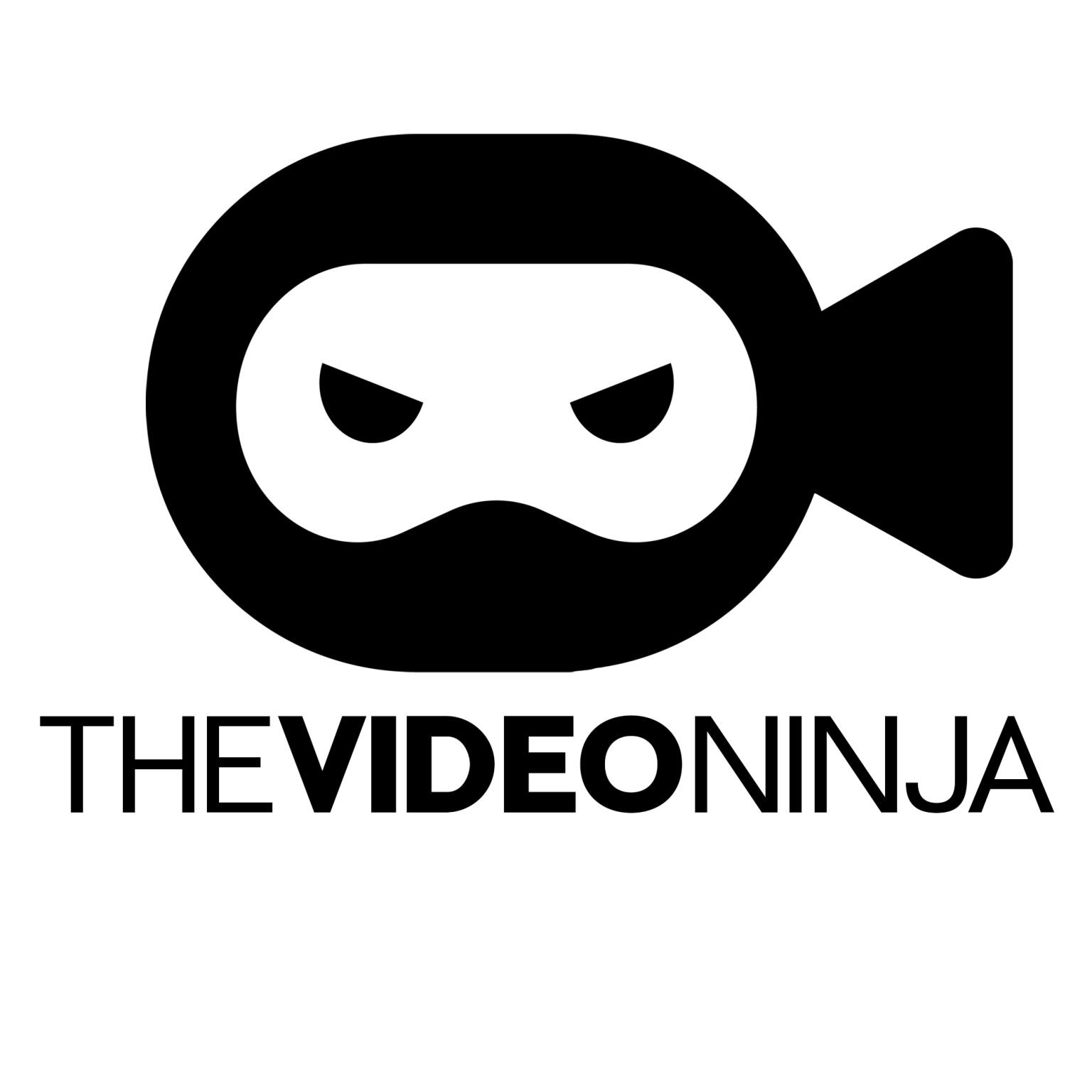 Black and white logo of a ninja fish with an angry expression, the text 'THE VIDEO NINJA' below.