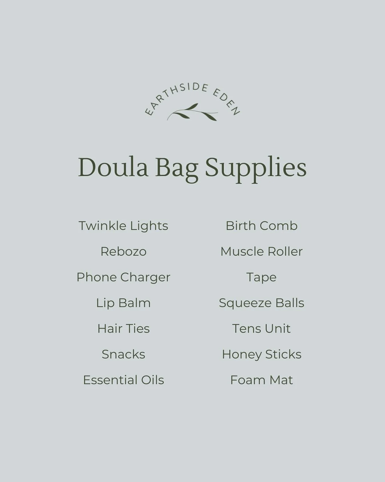 Does birth need all of these things? Absolutely not! Most times, I only pull out twinkle lights and maybe peppermint oil or the birth comb. Hair ties or honey sticks are a close third. But I like to have everything with me rather than wish I did when