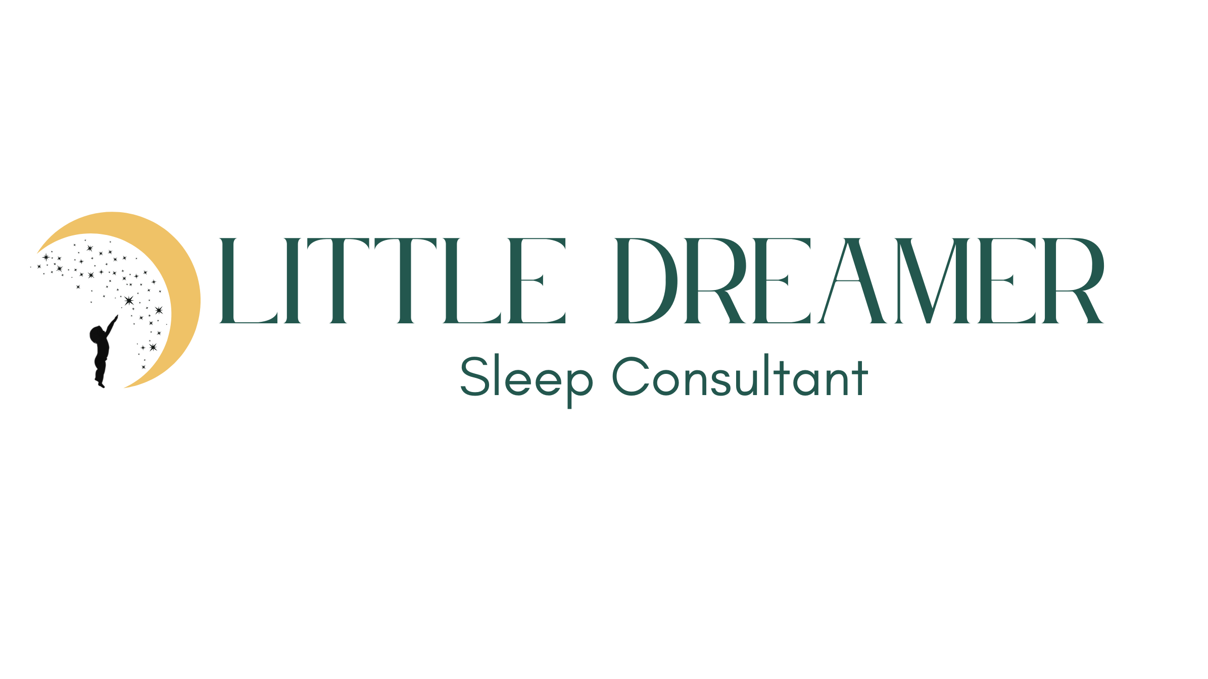 Logo for Little Dreamer Sleep Consultant with a crescent moon and child silhouette.