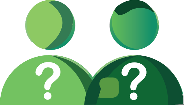 Easy read icon showing 2 people with question marks on them