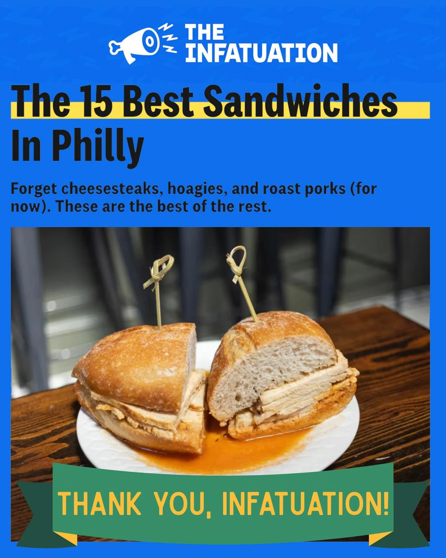 🏆 @infatuation 🏆 We&rsquo;re speechless!! Thank you so much!! If you haven&rsquo;t tried our award winning Bifana yet, now is the time!! 
For the uninitiated, Bifana is tender braised pork loin smothered in garlic &amp; white wine gravy on a Portug