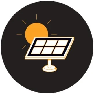 Icon of a solar panel with sun in the background, signifying solar energy or power.
